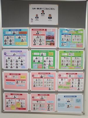 ボードに貼られた顔写真付きの課配置図の写真