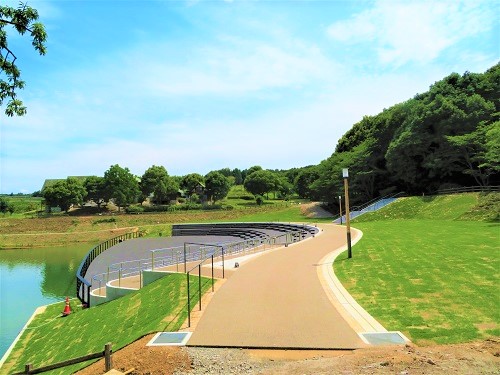 大池公園 園路とたまり場 横からのアングルの写真